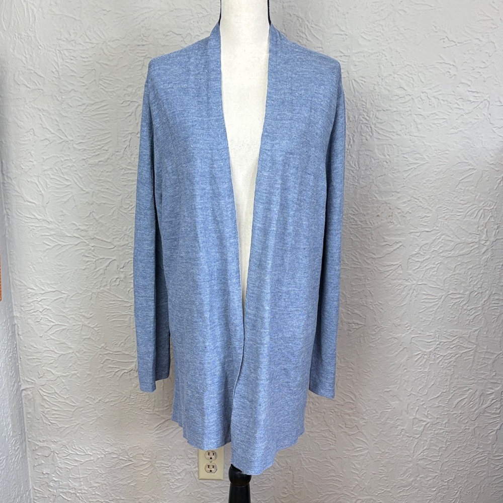 Eileen Fisher Woman Organic Linen Open Front Cardigan